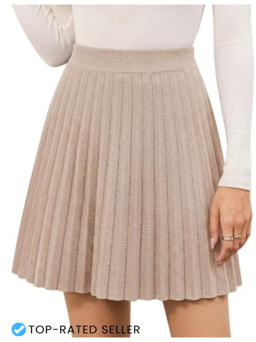 Women Mini Knit Pleated Skirt A Line High Waist Stretch